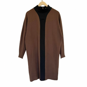 Vintage Wool Dress Colour Block Brown & Black Batwing Sleeves Cocoon Silhouette